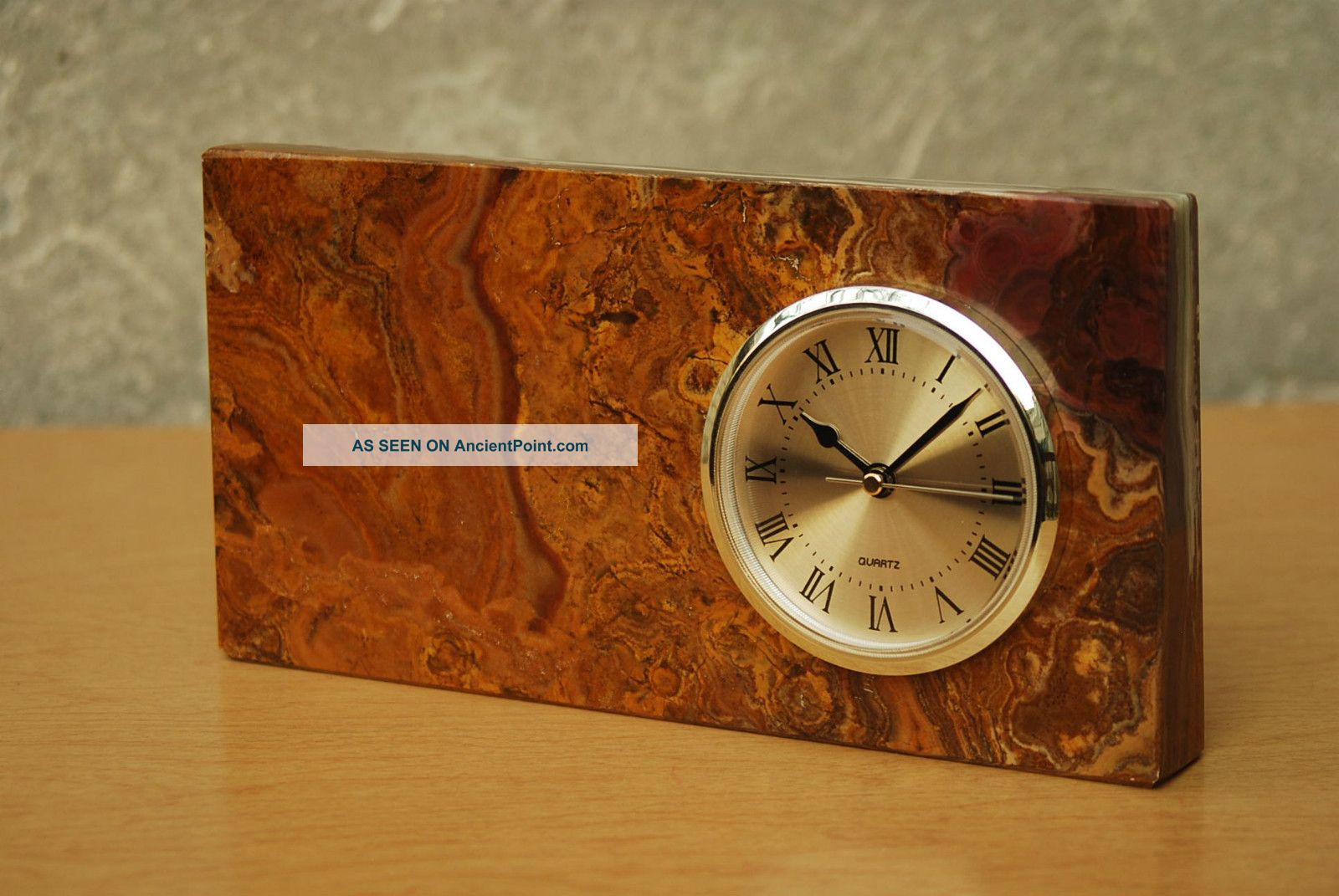 Marble Mantel Clock Quartz Movement Mid Century Modern Brown Copper I Like Mikes Mid-Century Modernism photo