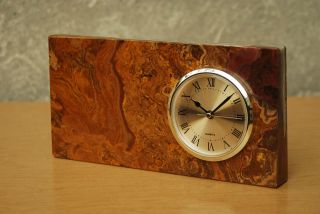 Marble Mantel Clock Quartz Movement Mid Century Modern Brown Copper I Like Mikes photo