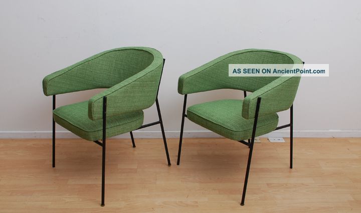 Mid Century Modern Calstyle Mccobb Pair Of Club Lounge Chairs Metal Green Mid-Century Modernism photo