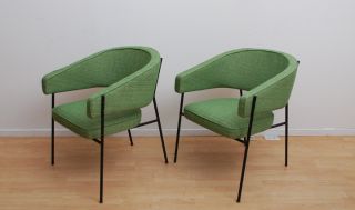 Mid Century Modern Calstyle Mccobb Pair Of Club Lounge Chairs Metal Green photo