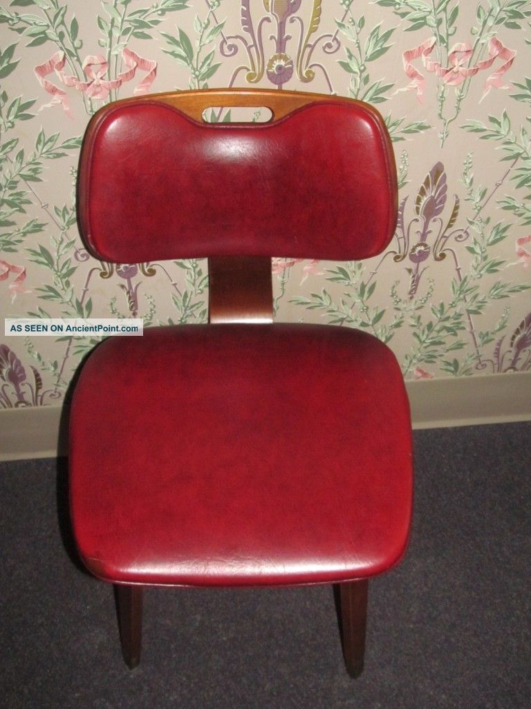 Thonet Mid Century Modern Red Naugahyde Molded Birch Plywood Framed Chair Mid-Century Modernism photo