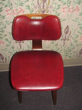 Thonet Mid Century Modern Red Naugahyde Molded Birch Plywood Framed Chair photo
