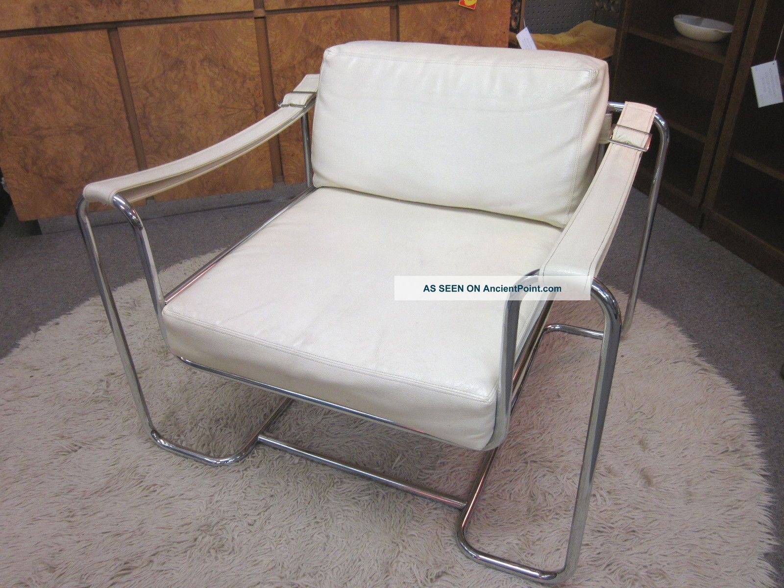 Cool Mod Chrome And White Faux Leather Lounge Chair C1970s Post-1950 photo