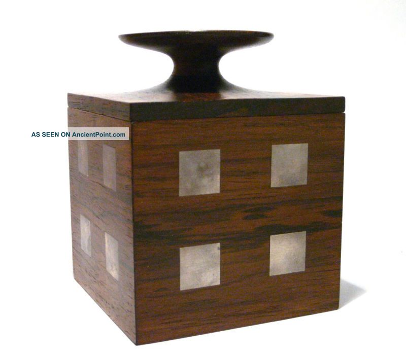Handsome Hans Hansen Denmark Sterling Silver Rosewood Cubus Box Modernist Mid-Century Modernism photo