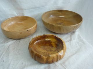 3 Vintage Wood Bowls Monkeypod Boxelder Myrtlewood Hand Turned Tiki Bar Nuts photo