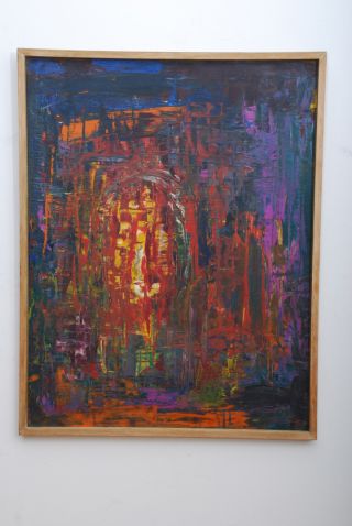 Abstract Oil In Plywood,  Vintage Art Initial K A Mid Century Modern photo