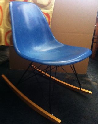 Eames Herman Miller Rare Blue Rocking Chair Vintage Fiberglass Rocker photo