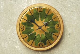 Enameled Copper Wall Clock Green Gold Vintage Bey - Cor Creations Mid Century photo