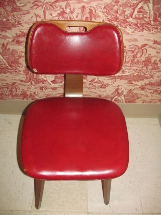 Thonet Mid Century Modern Red Naugahyde Molded Birch Bentwood Chair photo