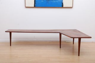 Mid Century Modern Corner Coffee Table Boomerang Shape Walnut Peg Legs photo