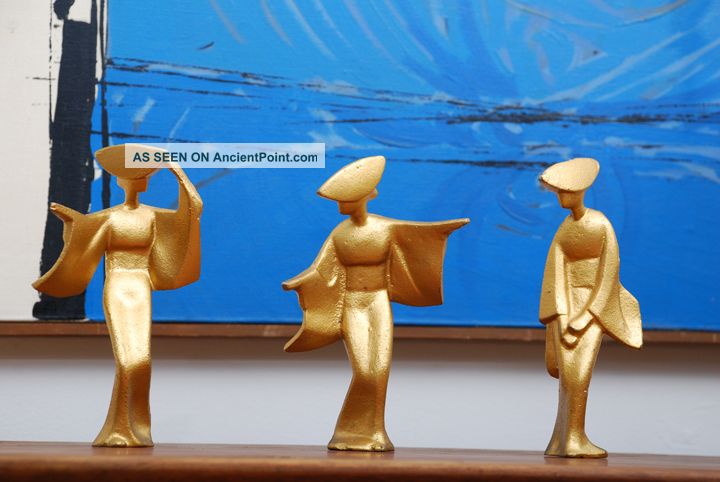 Cast Iron Dancing Geishas Gold Painted Mid Century Modern Mid-Century Modernism photo
