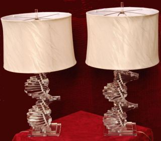 Lucite Spiral Lamps Vintage Mid Century Springer - Like photo