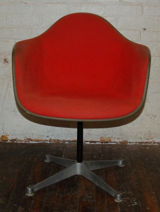 Red Herman Miller Fiberglass Shell Arm Chair Mid Century Vintage Knoll Eames photo