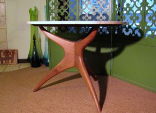 Mid Century Vladimir Kagan Tripod Table Travertine Top photo