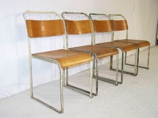 Vintage Industrial Chic Bauhaus Bruno Pollak Stacking Kingfisher Chairs 30s photo