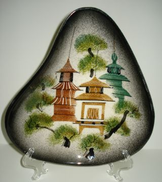 Mid Century Modern Sascha Brastoff Pottery Rooftops Tray Pagoda California Signd photo