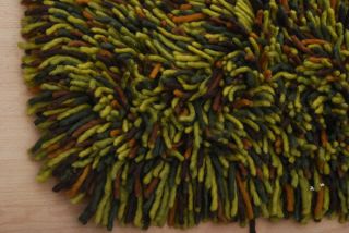 Mid Century Modern Wool Rug Dominant Color Green Rya Eames Era photo