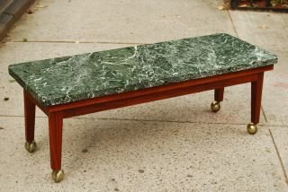 Vintage Green Marble Walnut Coffee Table Mid Century photo