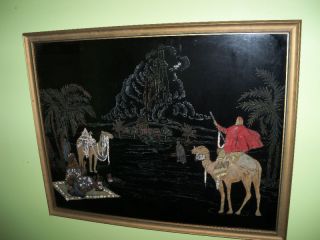 Mid Century Futuristic Middle Eastern Sand Art Painting photo