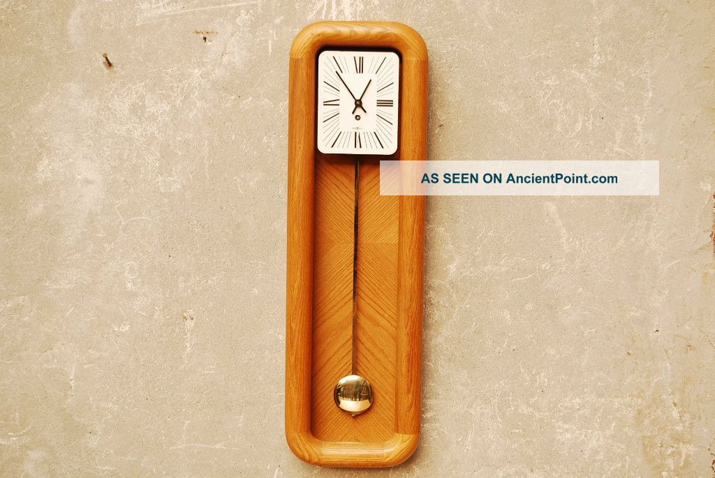 Howard Miller Long Oak Pendulum Wall Clock Mid Century Mid-Century Modernism photo