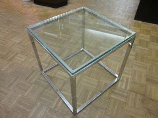 Mod Chrome And Glass Cube Side Table C1970s photo