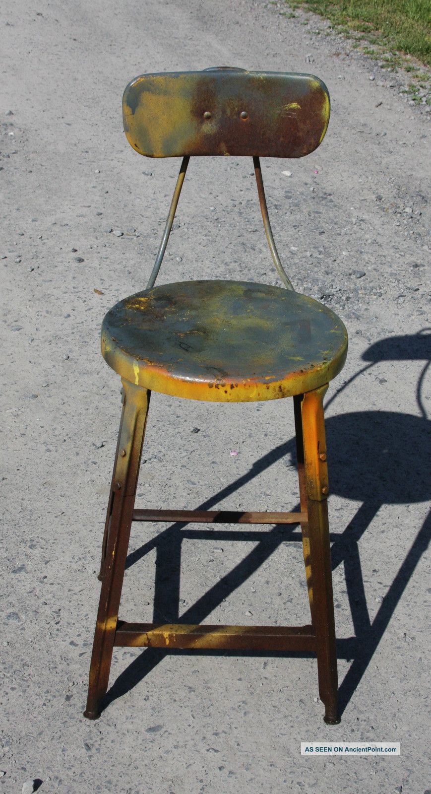 Vintage Industrial Era / Mid Century Modernism Metal High Stool With Back 1900-1950 photo