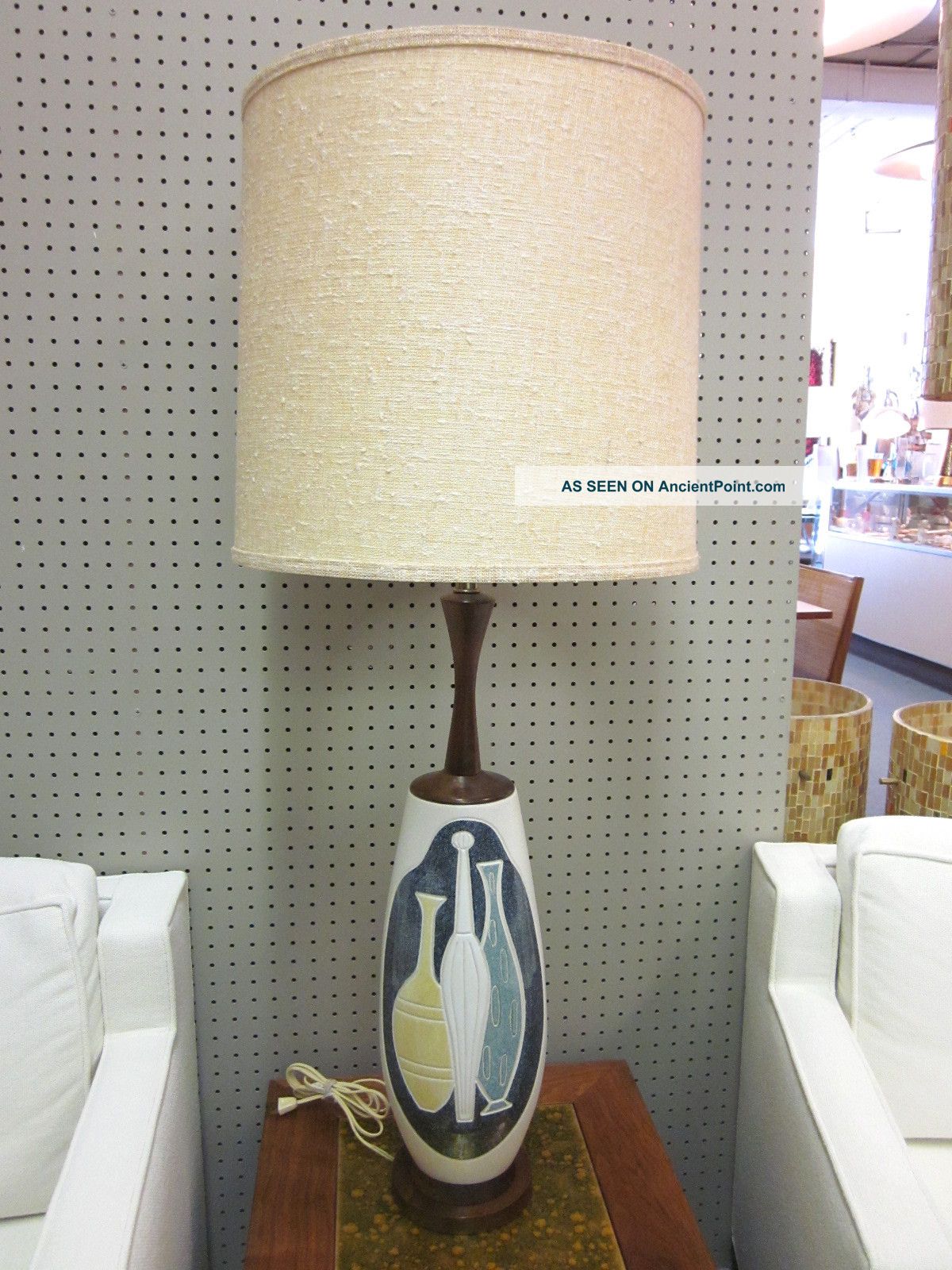Great Mid Century Pottery Lamp With Vases Design + Orig Shade C1960 Mid-Century Modernism photo