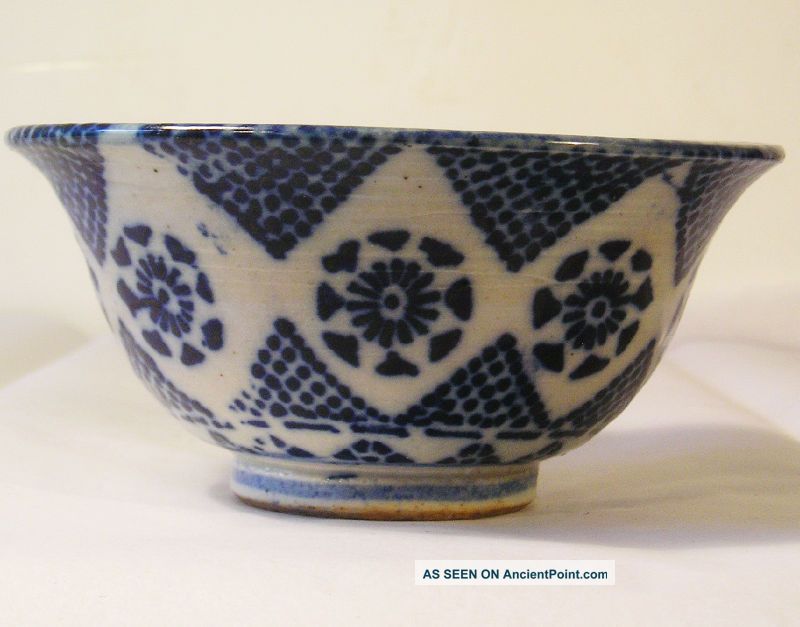 Antique Blue Spatter Stoneware Bowl T3 Mid-Century Modernism photo