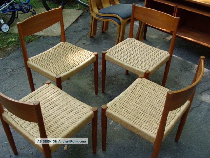 4 Danish Teak Rope Chairs By Frem Rojle (set 1) Mid-Century Modernism photo