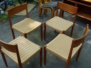 4 Danish Teak Rope Chairs By Frem Rojle (set 1) photo