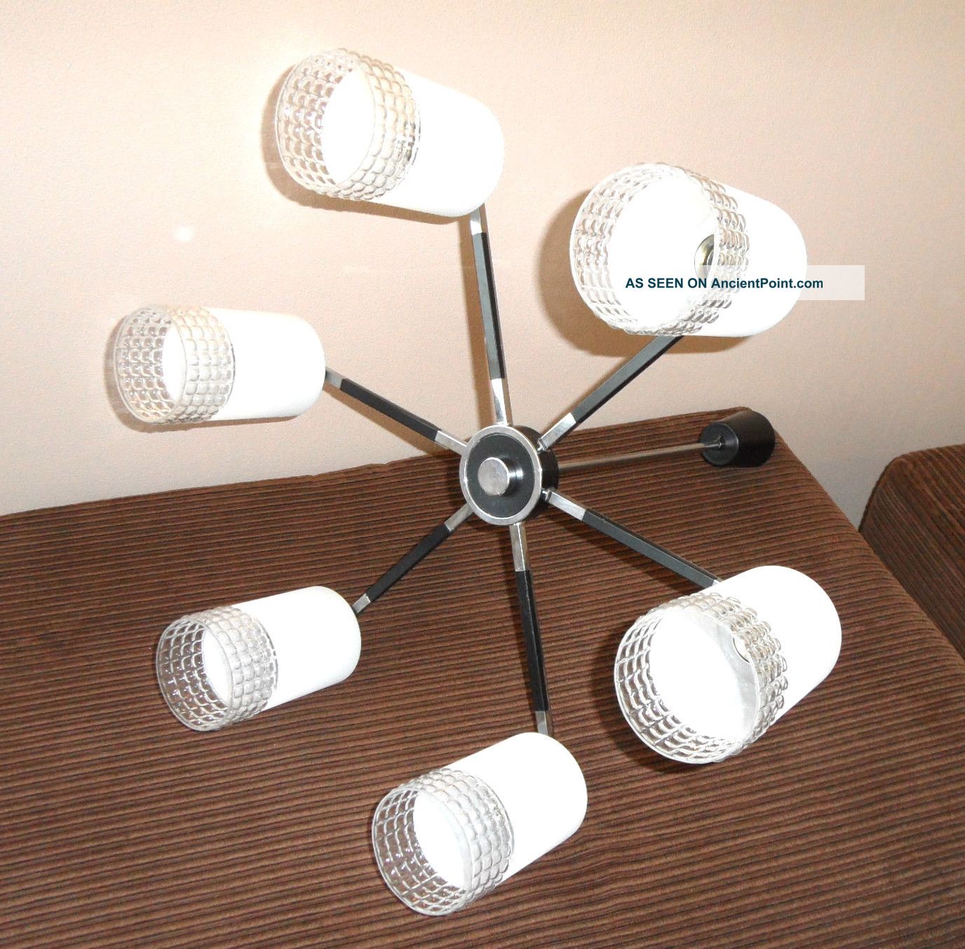 German 1960´s Pendant Ceiling Lamp Chandelier Chrome Black 24 
