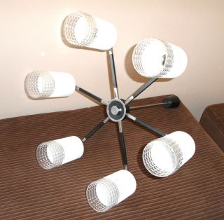 German 1960´s Pendant Ceiling Lamp Chandelier Chrome Black 24 