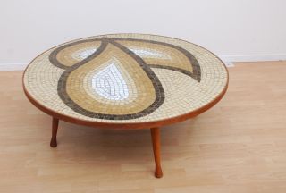 Mid Century Modern Murano Tiles Abstract Scultural Walnut Coffee Cocktail Table photo