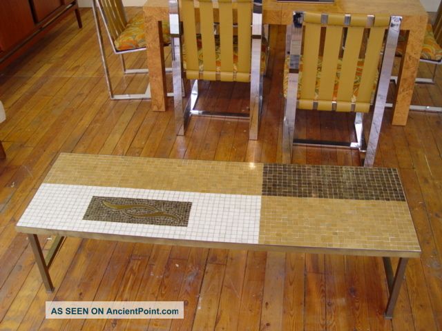Mid Century Modern Italian Venetian Mosaic Tile Brass Coffee Table Mid-Century Modernism photo