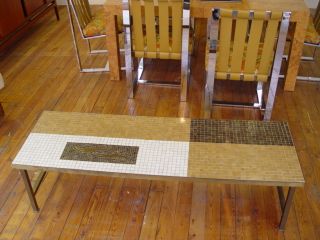 Mid Century Modern Italian Venetian Mosaic Tile Brass Coffee Table photo