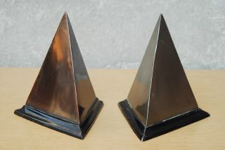 Pyramid Triangular Obelisks Metal Vintage Mid Century Modern Bookends Sculptures photo