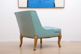 Heritage Mid Century Lounge Chair Blue Leather Hollywood Regency Period photo