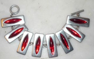 Jorgen Jensen Modernist Pewter Bracelet Red Stones photo
