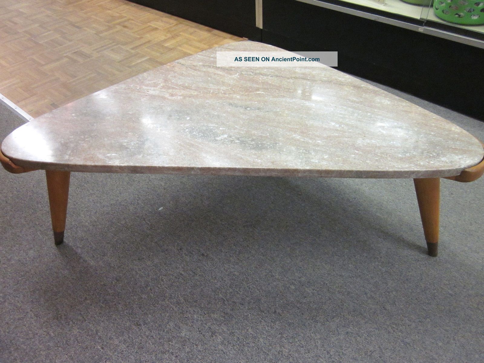 Unusual Marble Biomorphic Cocktail Table With Blonde Tri - Leg Base C1950s Post-1950 photo
