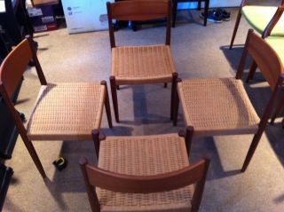4 Danish Teak Rope Chairs By Frem Rojle (set 2) photo