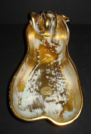 Vtg Retro 1950s Stangl Pottery Pear Bowl Turquoise Antique 22k Gold Hp Exc Sale photo