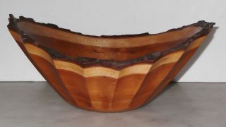 Signed Stan Katz Carved Fluted Wooden Wood Bowl photo