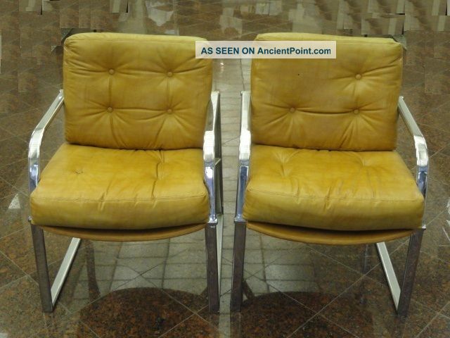Pair Of Jansko Modern 60 ' S Milo Baughman Era Nickel Chrome Sled Arm Lounge Chair Post-1950 photo
