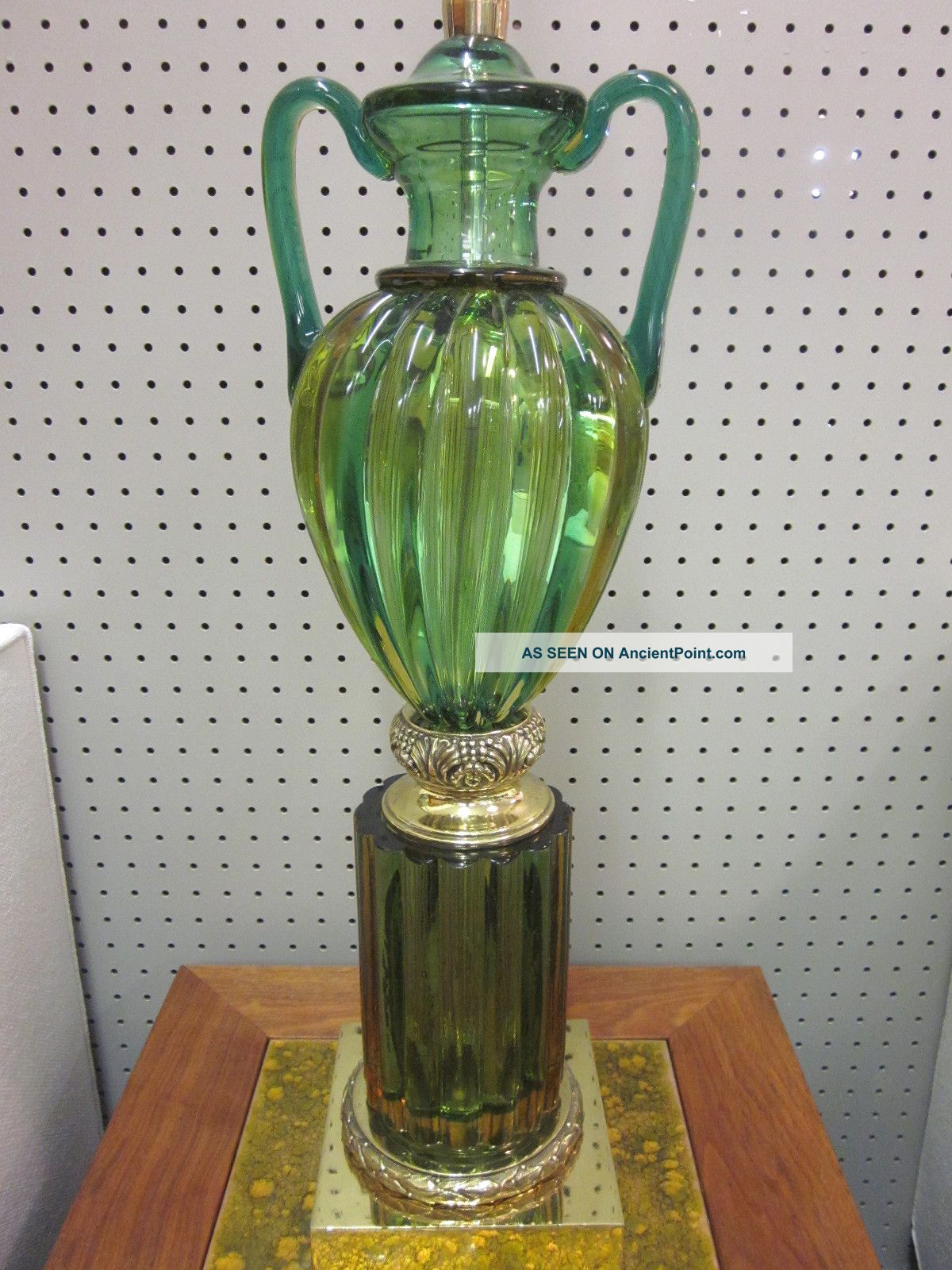 Monumental Green Glass Italian Table Lamp By Marbro C1950s Mid-Century Modernism photo
