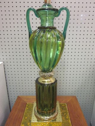 Monumental Green Glass Italian Table Lamp By Marbro C1950s photo