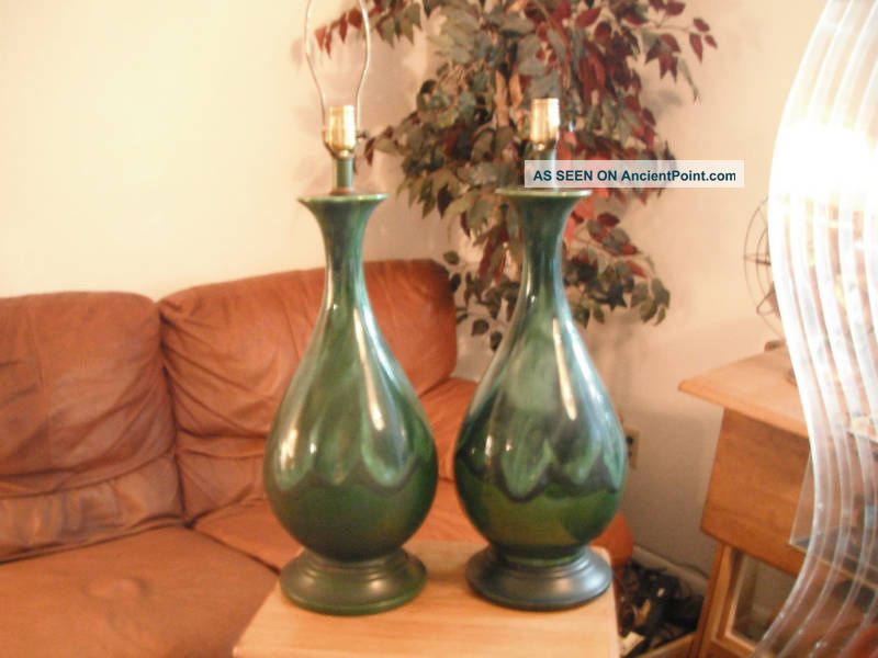Pr Mid - Century Modern Art Pottery Drip Glaze Lamps Mid-Century Modernism photo