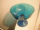 Mid Century Modern Blue Art Glass Hollow Based Compote Mid-Century Modernism photo 1
