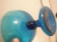 Mid Century Modern Blue Art Glass Hollow Based Compote Mid-Century Modernism photo 3