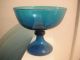 Mid Century Modern Blue Art Glass Hollow Based Compote Mid-Century Modernism photo 4