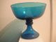 Mid Century Modern Blue Art Glass Hollow Based Compote Mid-Century Modernism photo 5